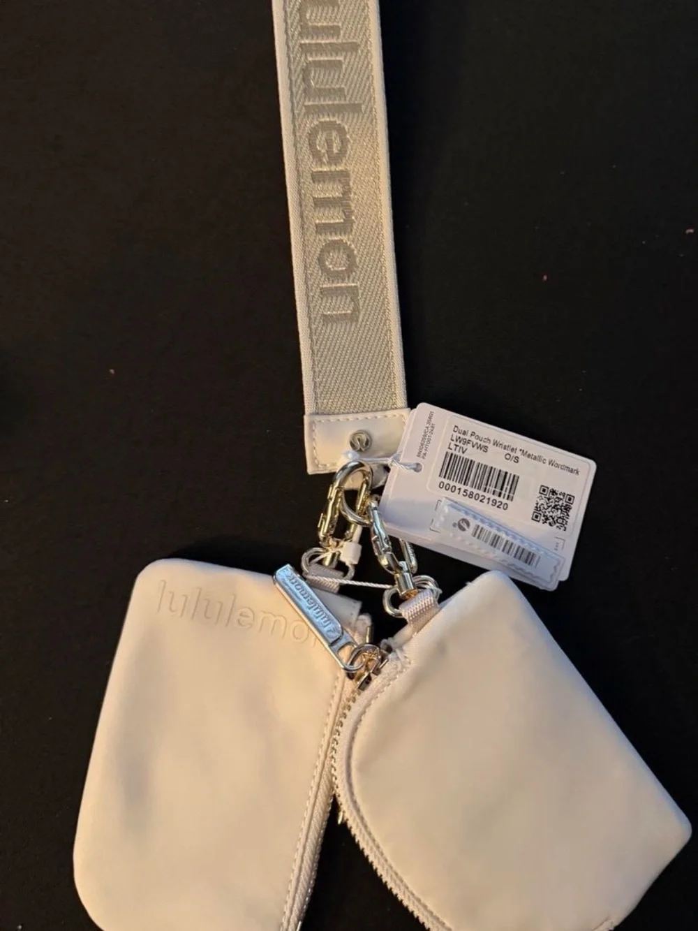 lululemon athletica White/Light Gray Dual Pouch Wristlet Keychain